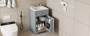English Elm 20" Bathroom Vanity with Ceramic Sink, MDF Construction, Soft-Closing Door, Storage Rack & Shelf Grey N725P218017E