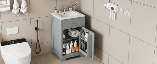 English Elm 20" Modern Bathroom Vanity With Ceramic Sink, Soft-Close Door, Adjustable Shelf, Grey Finish N725P351848E
