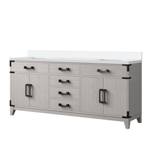 English Elm White Oak Double Bath Vanity 72" W With Elegant White Quartz Top & Ample Storage Solutions B2731P259907-GIGA