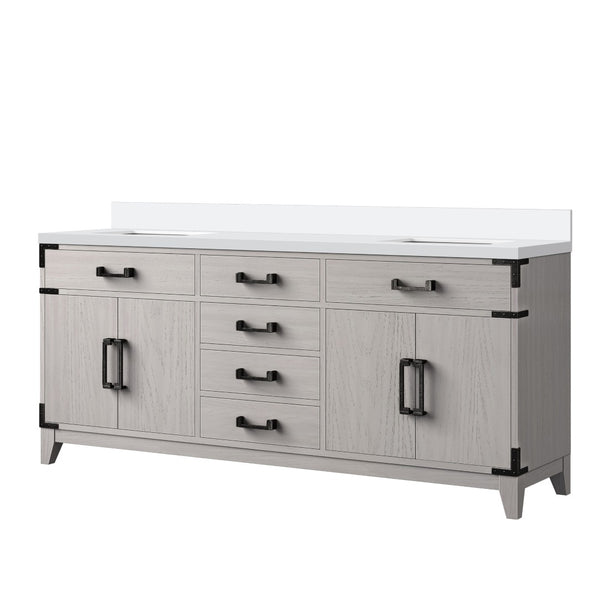 English Elm White Oak Double Bath Vanity 72" W With Elegant White Quartz Top & Ample Storage Solutions B2731P259907-GIGA