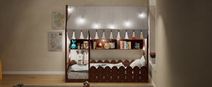 English Elm {slats Are Not Included} Twin Montessori House Floor Bed Kids Tent Lights Shelves Pinewood Frame Espresso N708P407962P