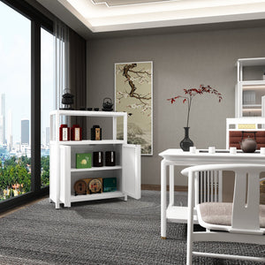 English Elm White Bamboo Storage Cabinet with Shelves — Large Capacity Freestanding Bathroom & Living Room Organizer, Durable Eco-Friendly Design W2207P242509