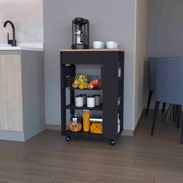 English Elm Shelton Multicolor Kitchen Cart with Two Open Shelves, Drawer 15.5"W, Rack & 4 Casters for Mobility B128S00143