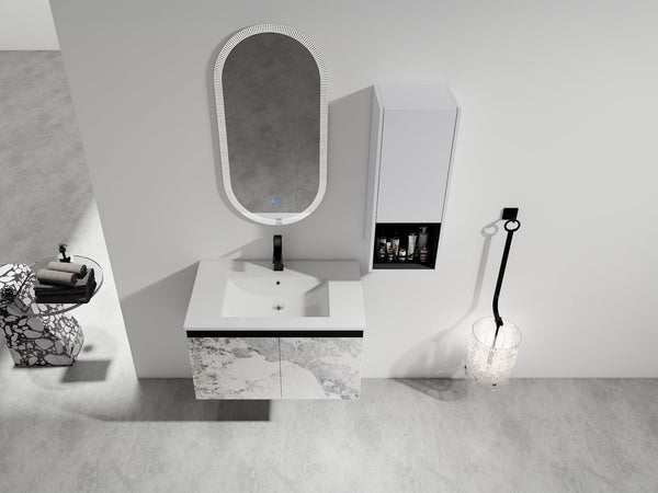 English Elm 30" Wall-Mounted Bathroom Vanity Set With Ceramic Sink, Soft-Close Doors & Ample Storage Solution W999S00331