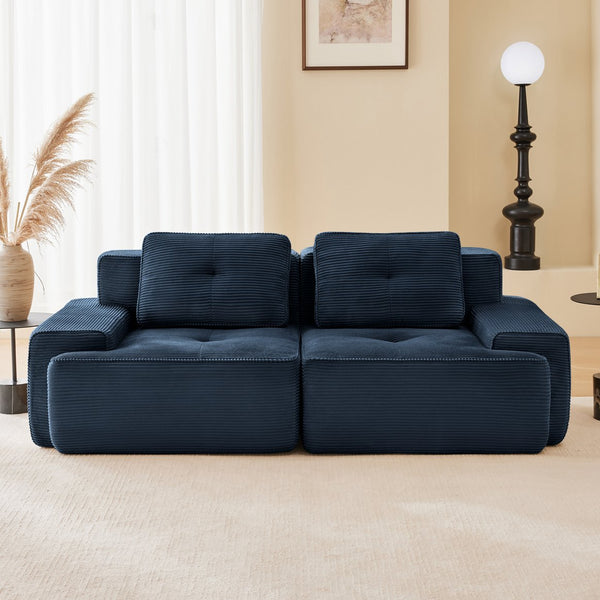 English Elm 82" Modern L-Shaped Modular Sectional Sofa with Plush Corduroy, Deep Seats, Tufted Elegance Blue W714P364693