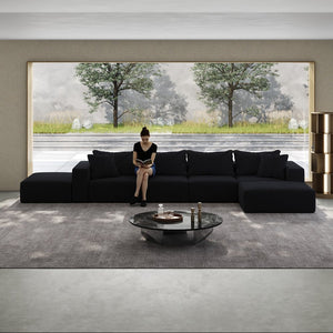 English Elm Oversized sponge cloud sofa modular 162" L-shaped sectional with chenille upholstery and 6 pillows, no-assembly comfort Black W834S00390