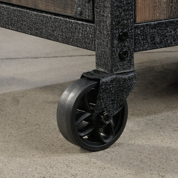 English Elm File Pedestal Brown Finish with Lockable Drawer, Casters & Metal Frame — Compact Durable Storage B356P367791