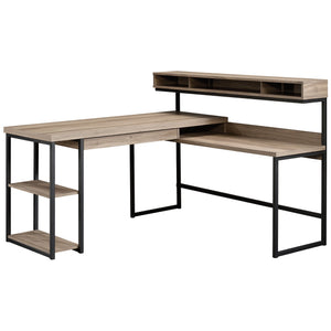 English Elm L-Shaped Desk In Rich Brown Finish - Versatile Home Office Solution With Smart Storage & Cable Management B356P402617