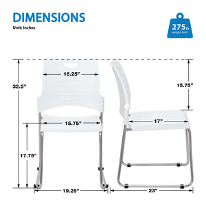OSP Home Furnishings Sled Base Stackable Polyurethane Chair for Offices Lobbies and Classrooms White STC8302C2-11