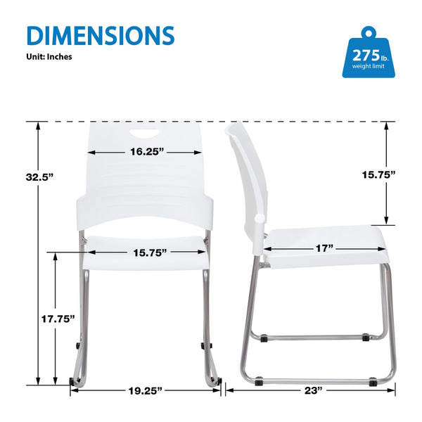 OSP Home Furnishings Sled Base Stackable Commercial Chair with Polyurethane Seat for Office and Lobby Use White STC8302C4-11