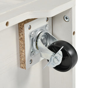 English Elm K&K 53.7" Farmhouse Kitchen Island with Drop Leaf, Sliding Barn Doors, Built-In Power & Wheels White N707P170347W