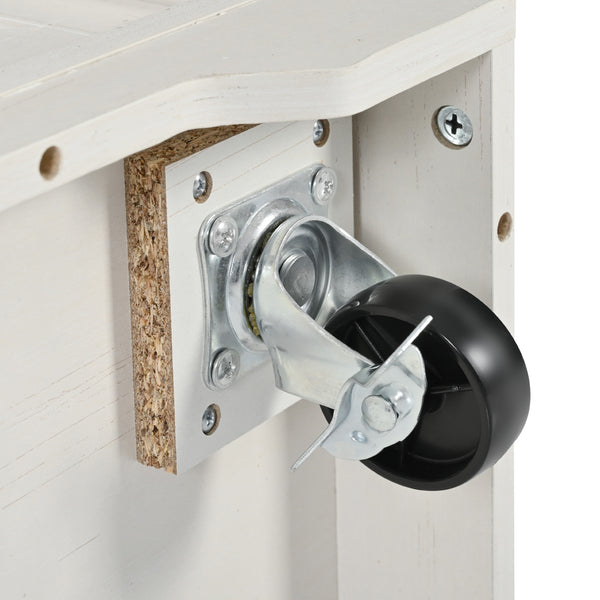 English Elm K&K 53.7" Farmhouse Kitchen Island with Drop Leaf, Sliding Barn Doors, Built-In Power & Wheels White N707P170347W