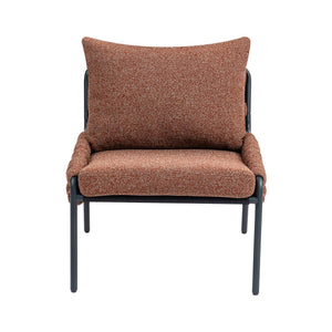 English Elm Modern Accent Lounge Chair with Braided Fabric Upholstery, Ergonomic Backrest, Plush Cushioning, Metal Frame, Adjustable Feet - Stylish Living Room Armchair Red+Brown W2215P256511