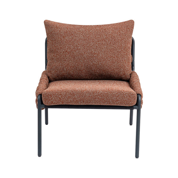 English Elm Modern Accent Lounge Chair with Braided Fabric Upholstery, Ergonomic Backrest, Plush Cushioning, Metal Frame, Adjustable Feet - Stylish Living Room Armchair Red+Brown W2215P256511