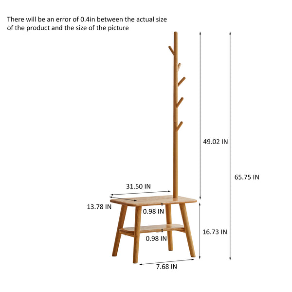 English Elm (Natural Solid Oak Coat Rack Bench with Shoe Storage and Cushion — Mid-Century Entryway Organizer, Durable 100% Oak W1283P363109