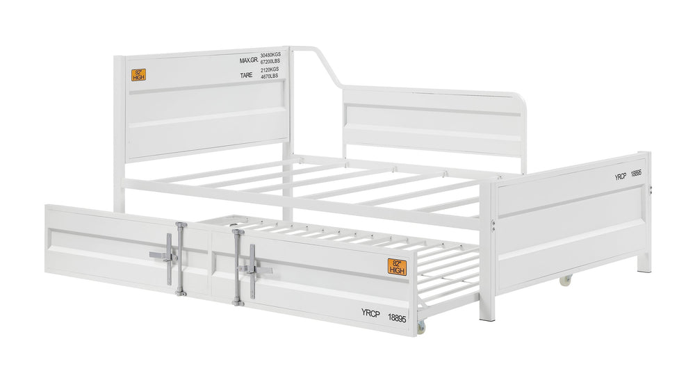 English Elm Cargo White Metal Daybed with Roll-Out Twin Trundle, Cargo Container Style, Recessed Panels, 330lb Capacity B2726P277135