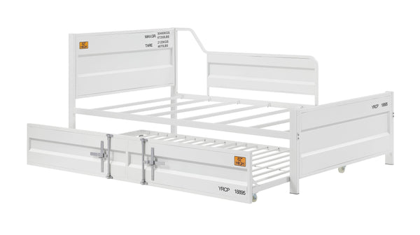 English Elm Cargo White Metal Daybed with Roll-Out Twin Trundle, Cargo Container Style, Recessed Panels, 330lb Capacity B2726P277135
