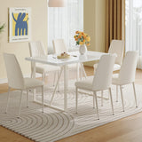 English Elm 55"X31.5"Cream-Style White Mdf Dining Table Set With 6 Armless Chairs.The Backrest Of The Dining Chair Is Designed With Multiple Vertical Stripes.Adding A Warm Atmosphere To Your Family.