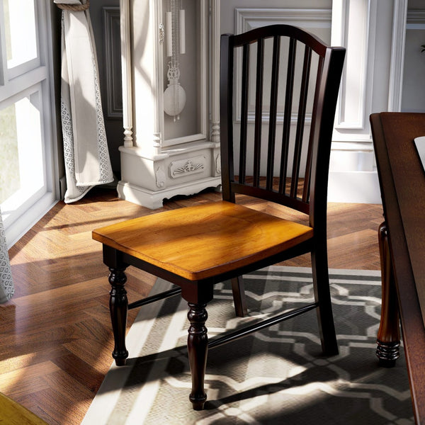 English Elm Simple Wooden Dining Chairs Set of 2 Antique Oak Finish Turned Black Legs Country Warm B011P491067