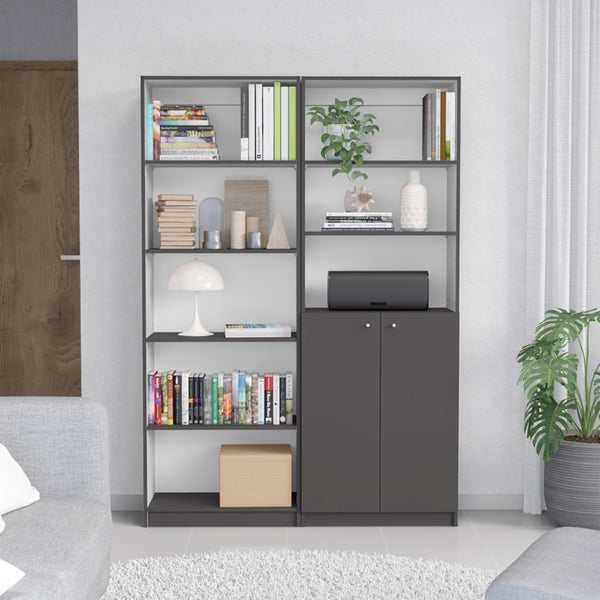 English Elm Layton Modern 2-Piece Bookcase Set with 8 Shelves & Concealed 2-Door Cabinet for Stylish Storage Multicolor 41 L x 28 W x 5 H B070S00247