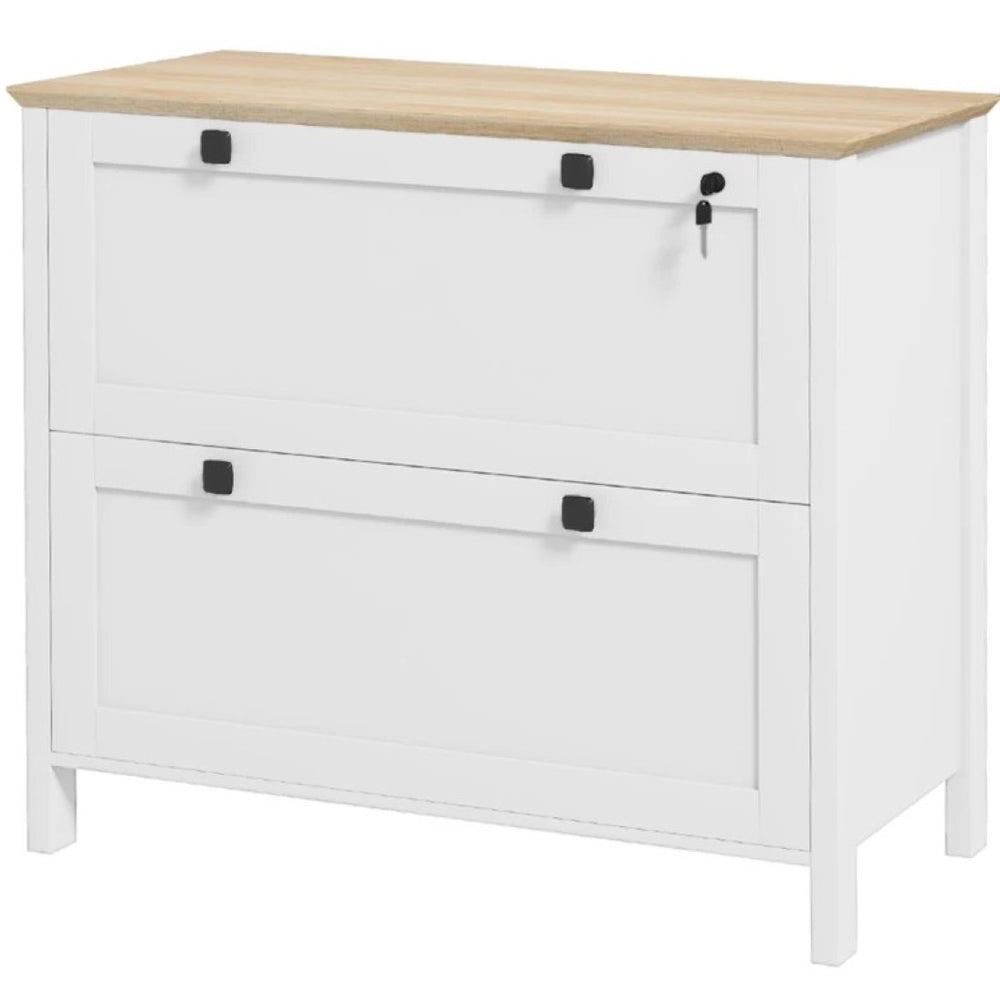 English Elm Lateral Filing Cabinet Two Drawer Printer Stand with Lock for Home Office Use T3971P412247
