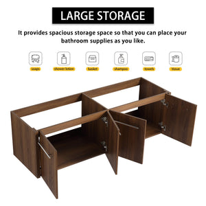 English Elm 60 Inch Wall-mounted Bathroom Vanity Cabinet with Soft-Close Doors, Eco Plywood, Scratch & Water-Resistant Finish Brown Ebony W999P208034