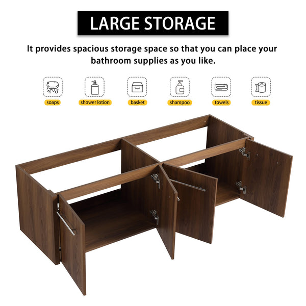 English Elm 60 Inch Wall-mounted Bathroom Vanity Cabinet with Soft-Close Doors, Eco Plywood, Scratch & Water-Resistant Finish Brown Ebony W999P208034