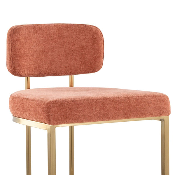 English Elm Fixed-height Barstools Powder Coated Steel Frame Brown Upholstered Seat Set of Two Gold,Salmon B202P471219