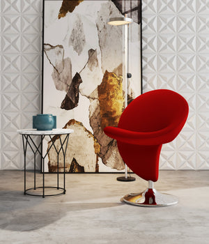 English Elm Curl Wool Blend Swivel Lounge Chair with Polished Chrome Base, 360° Rotation, Plush High-Density Foam Comfort Red B365P397998