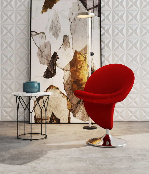 English Elm Curl Wool Blend Swivel Lounge Chair with Polished Chrome Base, 360° Rotation, Plush High-Density Foam Comfort Red B365P397998