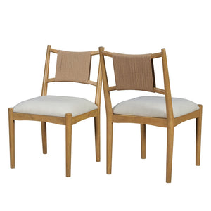 English Elm Upholstered Linen Dining Chairs Set of 2 Rubberwood Mid-century Woven Paper Rope Back Beige,Light Brown,Natural N776P385751B