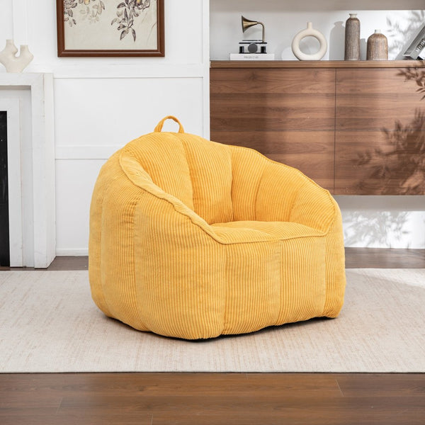 English Elm Giant Corduroy Bean Bag with Armrests Shredded Foam Lounge Chair for Living Room Yellow W2200P442626