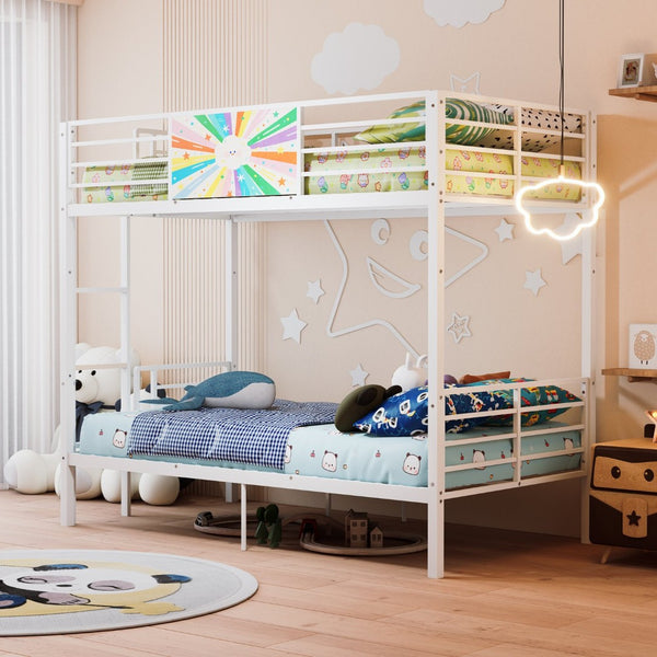 English Elm Metal Full Size Bunk Bed Convertible Steel Frame with Safety Guardrail for Kids W3752S00014