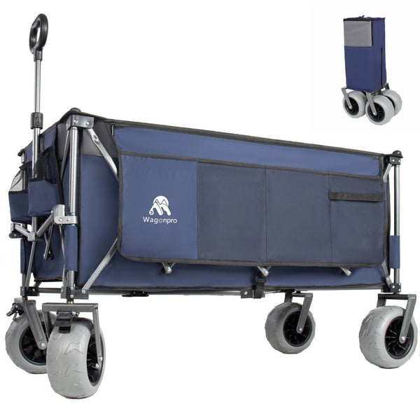 English Elm 52-inch Heavy Duty Folding Utility Wagon 560lb Capacity All Terrain Collapsible Cart Blue Gray W2932P417646