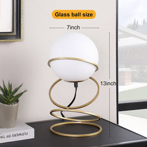 English Elm 13.5" Matte Gold Spiral 4-Ring Glass Globe Table Lamp — White Shade, Warm LED Glow for Bedroom Nightstand (94) B072P220159