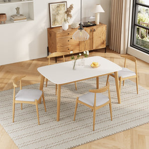 English Elm 5-piece Mid-century Modern Dining Set Rubberwood Table Splayed Legs Cushioned Chairs Beige,White+Oak N759S002002B