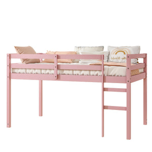 English Elm Solid Twin Loft Bed with Ladder and Reinforced Slats for Storage-Friendly, Space-Saving Bedrooms Pink W504P190960