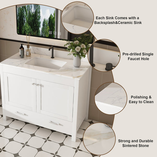 English Elm Modern 43" Bathroom Vanity With Artificial Marble Finish, Solid Wood Frame & Practical Storage Solutions W509S00140