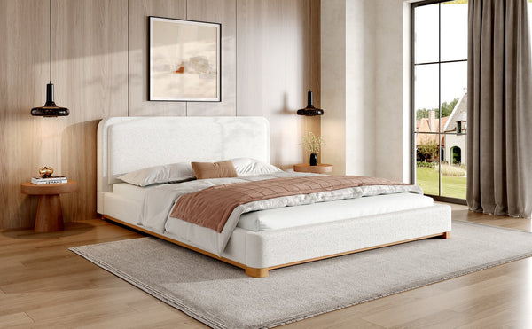 English Elm Christopher Knight Home® - Queen Size Bed Frame With Stylish Boucle Upholstered Headboard, Solid Wood Base, Easy Assembly N757Q329188W