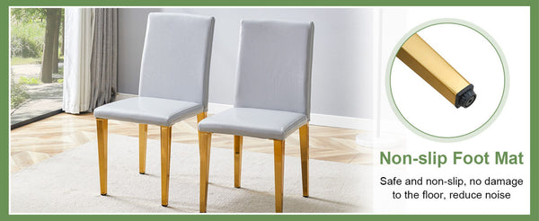 English Elm Table and Chair Set Extendable Round Mdf Top Gold Legs Four Pu Dining Seats Light Gray,White+Gold W1151S04831