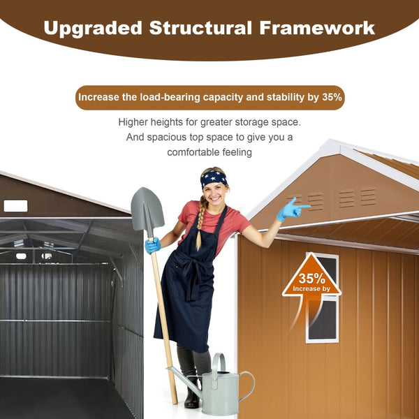 English Elm 6x4 Galvanized Steel Outdoor Storage Shed with Sliding Door and Weatherproof Roof W2700P344173