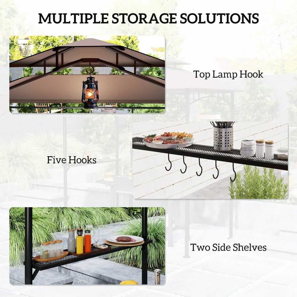 English Elm Outdoor Grill Gazebo with Vented Double Canopy Side Awning and Steel Frame T3971P399111