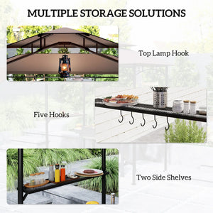 English Elm Outdoor Grill Gazebo with Vented Double Canopy Side Awning and Steel Frame T3971P399111