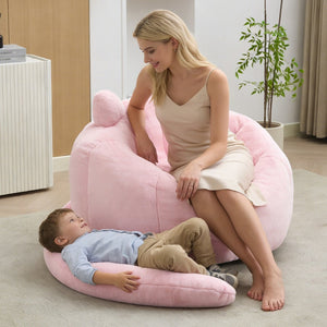 English Elm Cat-shaped Bean Bag Sofa with Sculptural Tail Armrest for Playful Living Spaces Pink W2311P457294