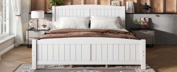 English Elm King Solid Wood Platform Bed with Slatted Support, Modern White Finish, No Box Spring Needed, Sturdy Design Light White W1580P374314