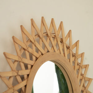 English Elm 24'' Solana Mirror - Handcrafted Bamboo & Hemp Wall Mirror with Radiant Sunburst Diamond Motif for Elegant Rooms Silver W2615P346486