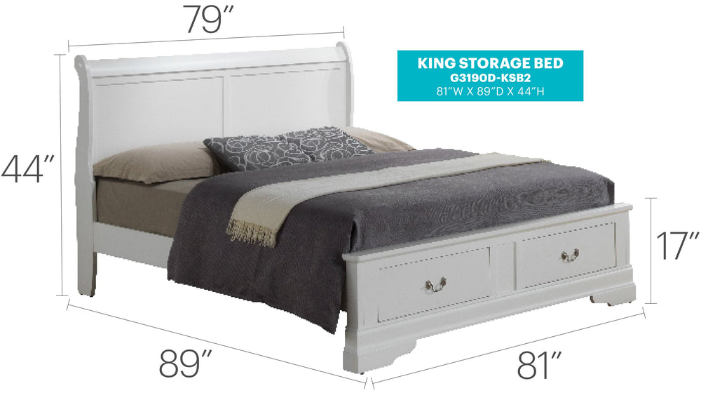 English Elm Charming King Storage Bed In Bright White Finish - Elegant Design With Smart Organization Features B078S00379