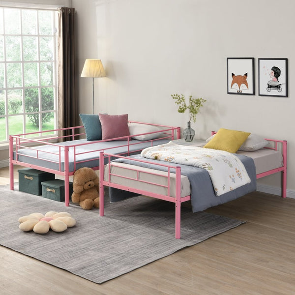 English Elm Metal Bunk Bed Twin Over with Built-in Staircase for Kids Shared Bedroom W311P201415