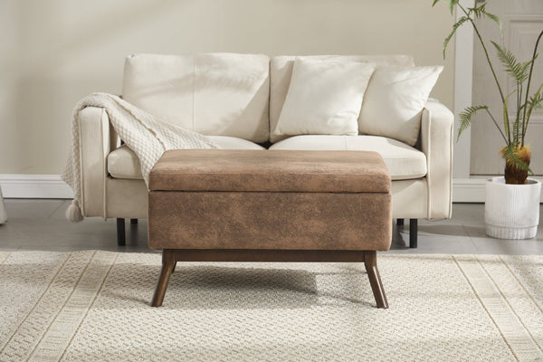 English Elm Mid-century square storage bench with solid wood frame, microfiber upholstery, versatile ottoman seat and tabletop functionality for living room and entryway appeal Coffee W1539P269650