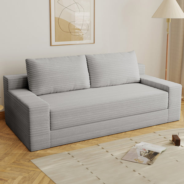 English Elm 70.87" Loveseat Sofa Bed Convertible, Corduroy Memory Foam Deep Seat, No Assembly, Antique Grey White T3936P386184